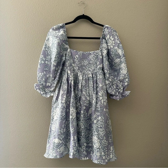 STORIA Claire Floral Damask Babydoll Puff Sleeve Mini Dress XS NWT - Picture 4 of 8